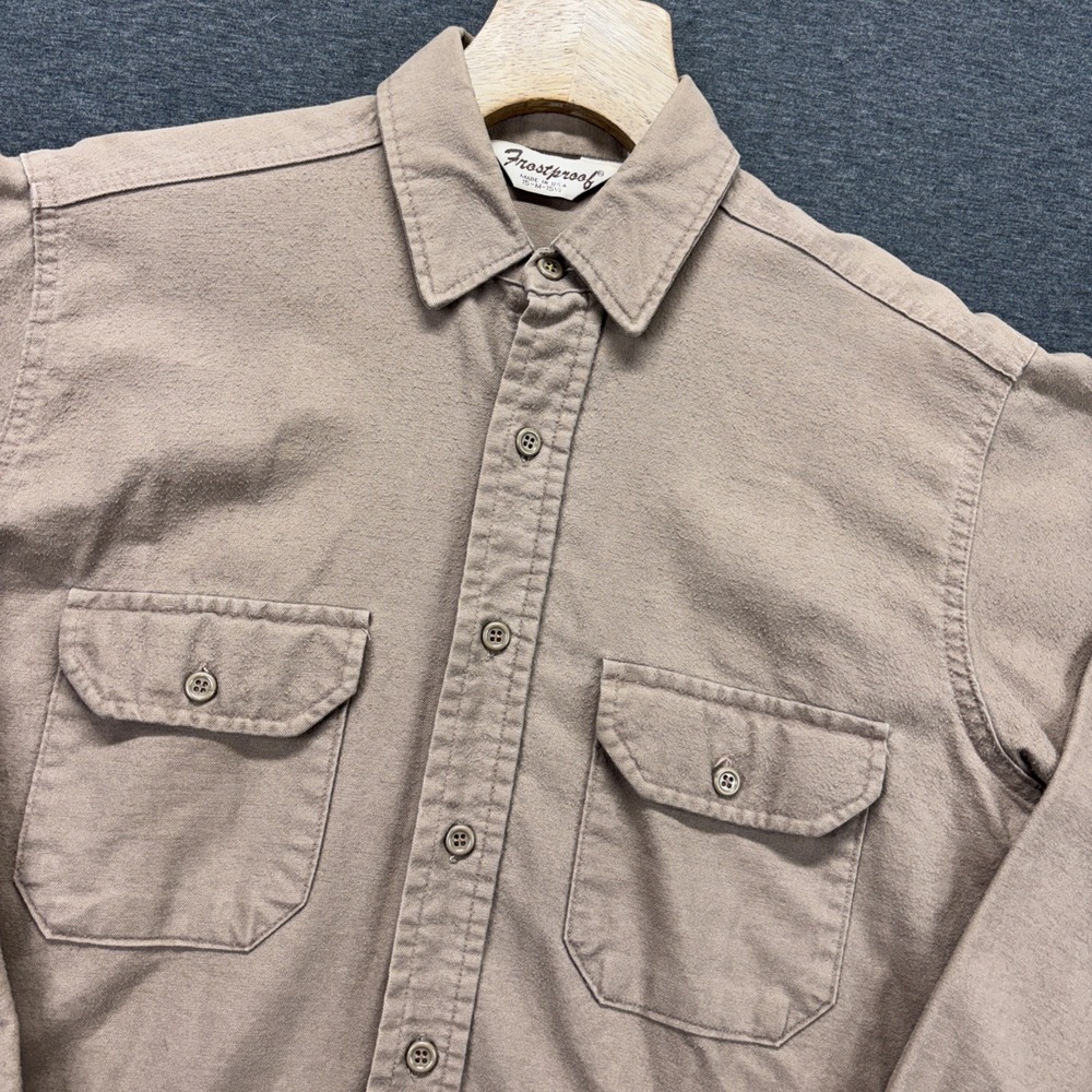 Vintage60s  70s Frostproof Chamois Shirt Mens Medium Brown Long Sleeve‎ Workwear